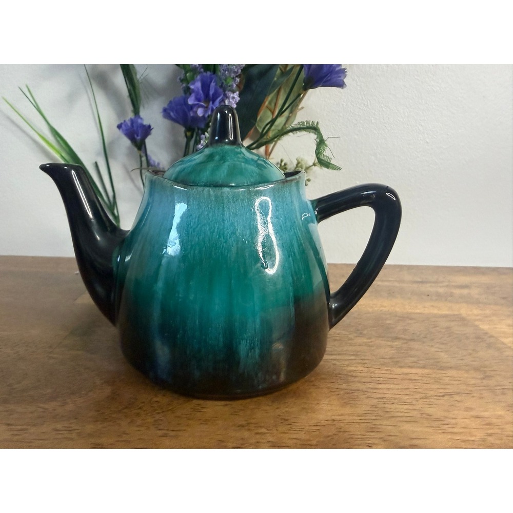 Blue Mountain Pottery Teapot Canada Blue Green Drip Glaze Vintage BMP Retro